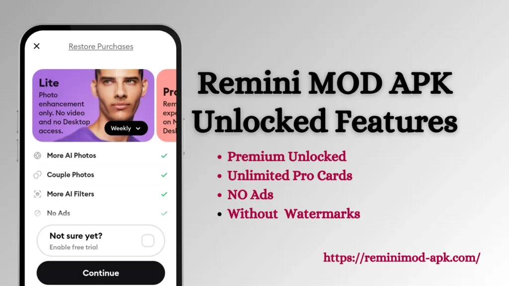 Remini MOD APK Unlocked features 